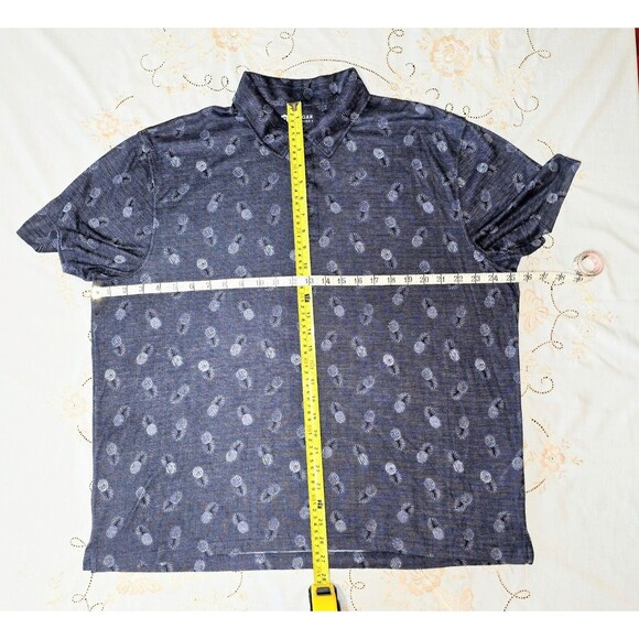 Haggar Mens Polo Shirt XL Grey Blue Pineapple Print Split Hem Short Sleeve - Picture 3 of 6